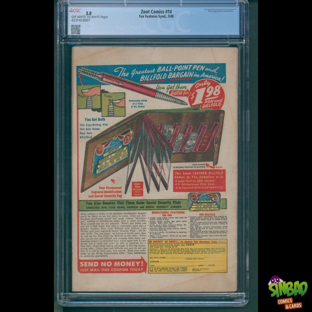 Zoot Comics #14 Classic Matt Baker cover, Used in Seduction of the Innocent CGC 5.0