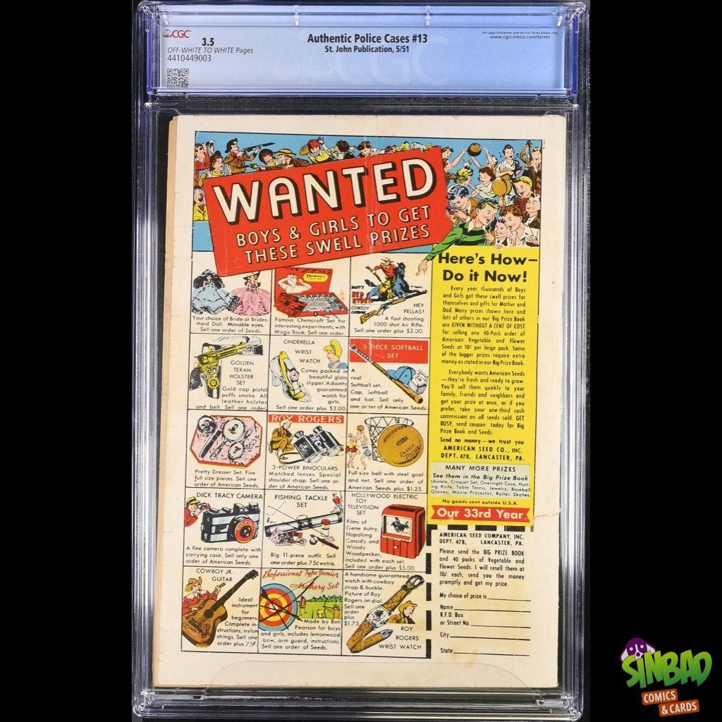 Authentic Police Cases #13 CGC 3.5! Matt Baker cover